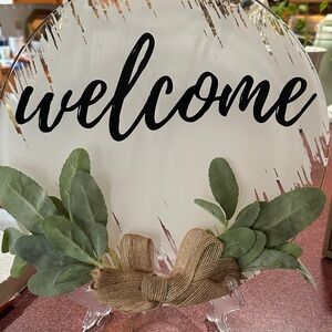 Welcome Sign with Greenery and Bow